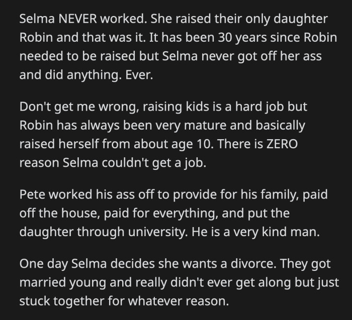 Selma moved back in with him and still mooches off Pete. They're not back together.