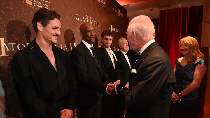 During the event, King Charles III greeted the Gladiator II cast, including Denzel Washington, who stars in the film.