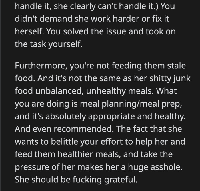 It wasn't okay for his wife to lash out at him and belittle the effort OP put into making healthier meals.