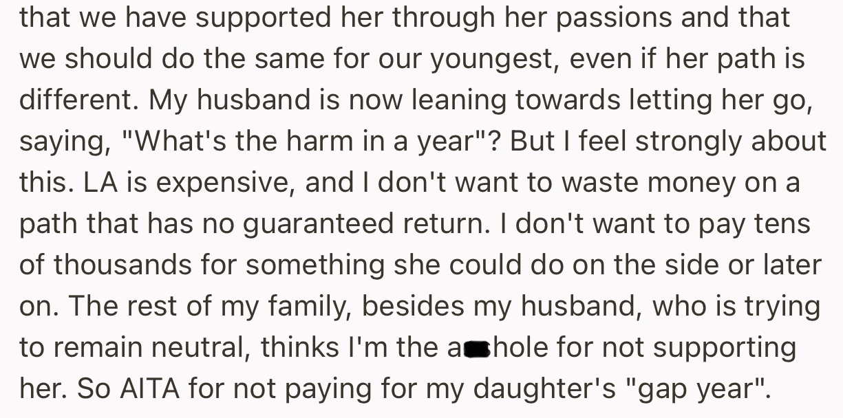 OP’s Husband Is Leaning Towards Giving It a Try for a Year, but OP Is Not Willing to Risk Spending Money on a Path That Has Little Chance of Success