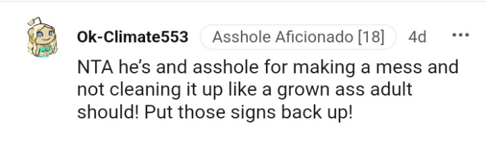 The OP should go ahead and put the signs back up