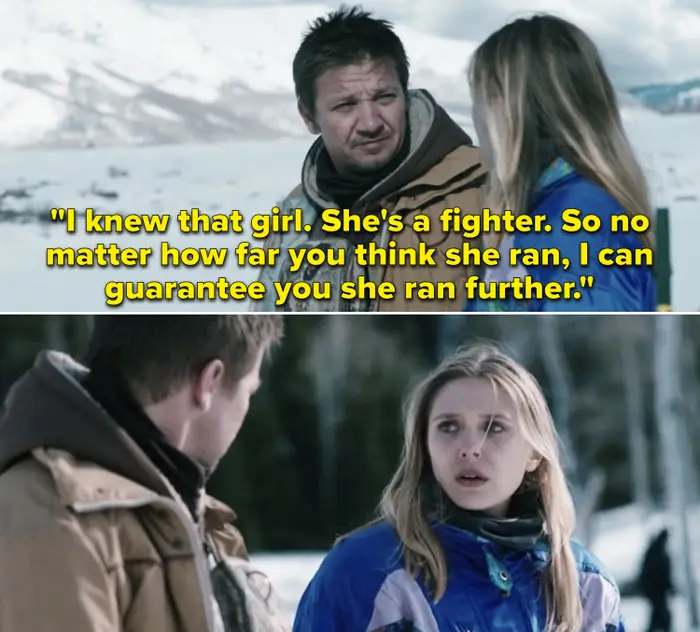1. Wind River, starring Jeremy Renner (Clint Barton/Hawkeye), and Elizabeth Olsen (Wanda Maximoff/Scarlet Witch)