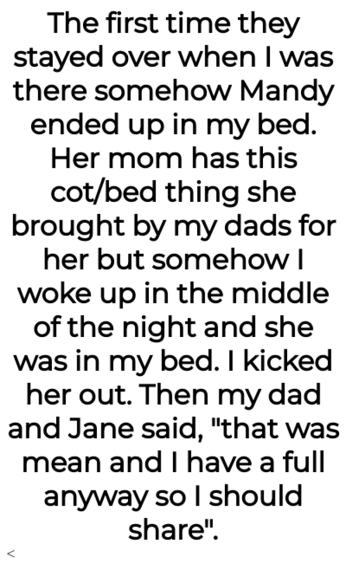 Mandy started using the OP's belongings without permission, and her dad let her: