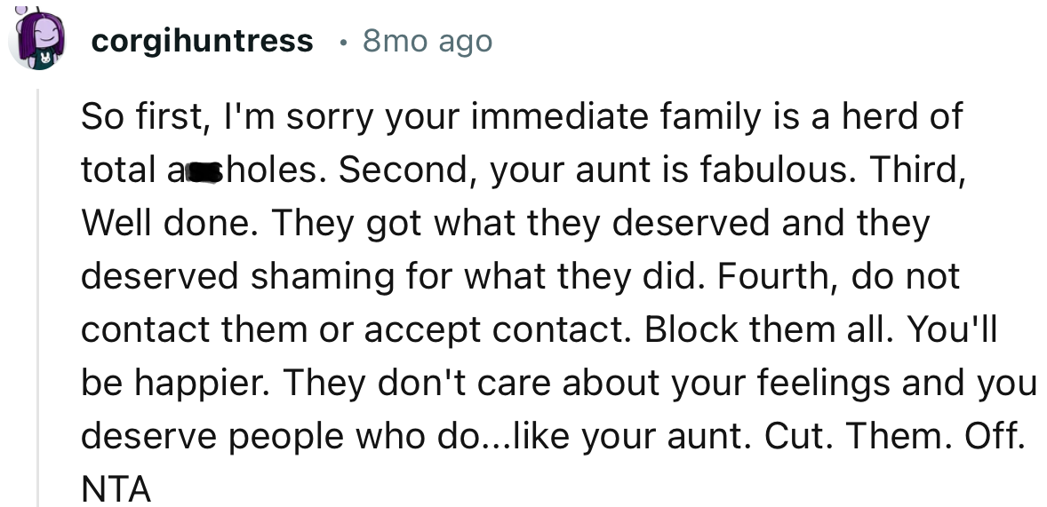 “They Don't Care About Your Feelings, and You Deserve People Who Do... Like Your Aunt. Cut Them Off.”