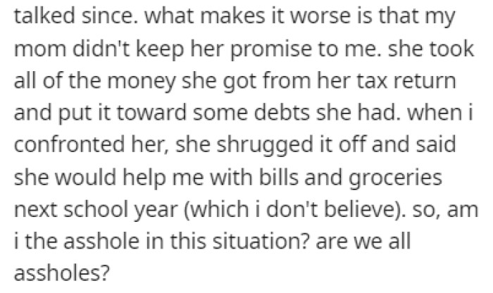 OP's mom didn't keep her promise