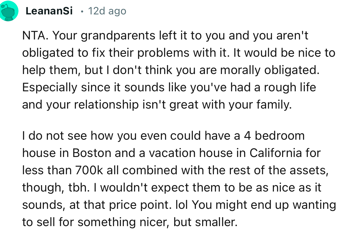 “It would be nice to help them, but I don't think you are morally obligated.”