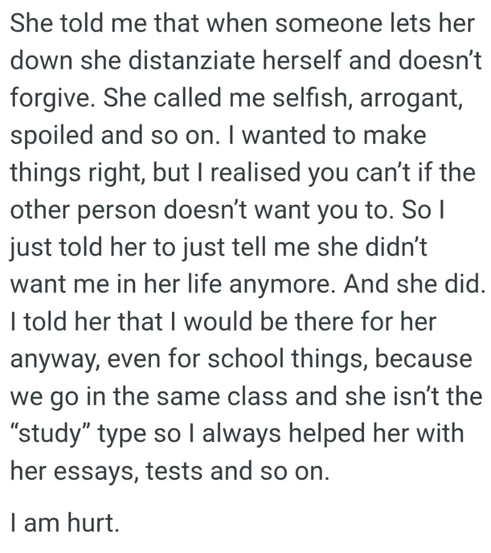 OP told her to just tell say she didn’t want OP in her life anymore and she did