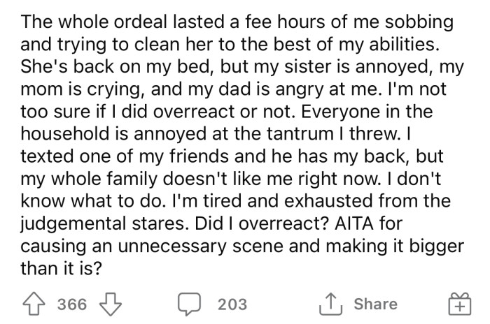 Now the OP is wondering if she overreacted.