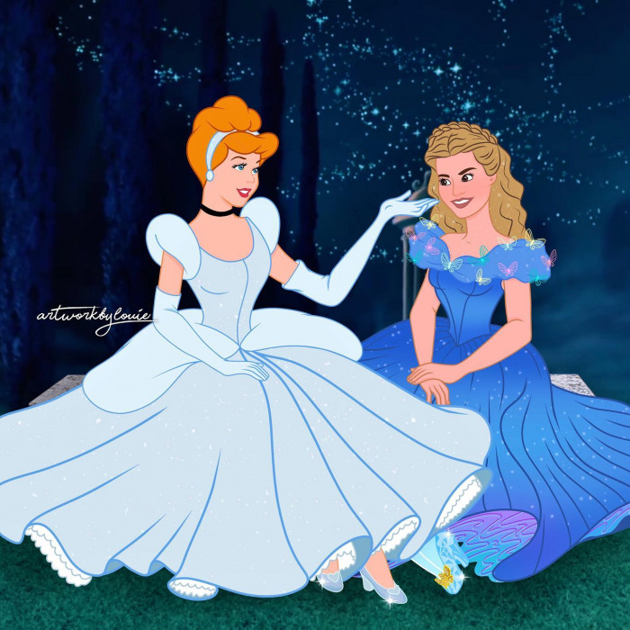 8. Cinderella looks perfect in both, but the differences are quite noticeable too. Her hair being down is probably the biggest difference from classic Cinderella.