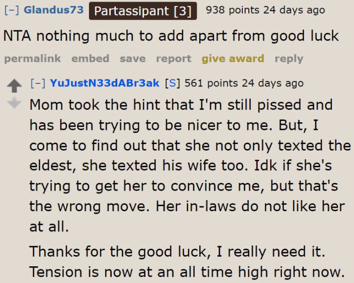 At least her mom realized something.