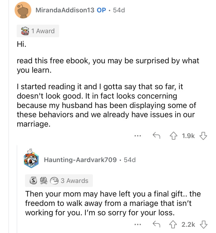 After reading the book mentioned in the comment above, OP started having more doubts about her husband.