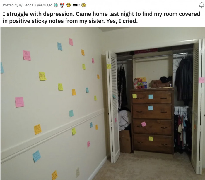 11. A room full of sticky notes that is guaranteed to love the depression out of this lady little by little.