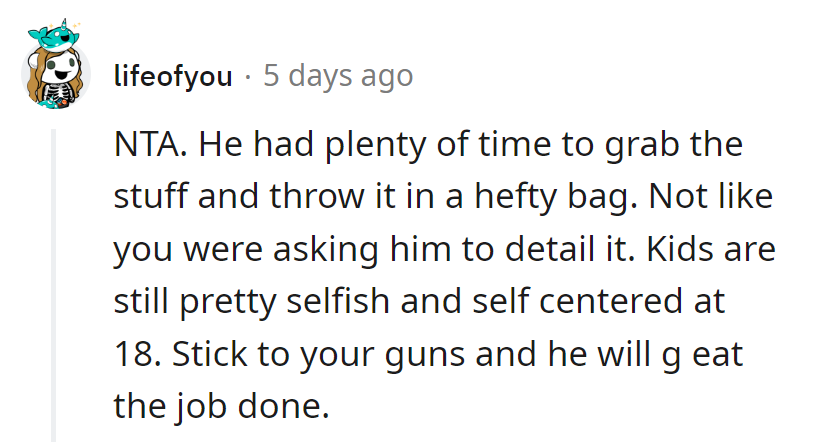 Hefty bags for hefty habits! NTA, teaching the art of cleanup, one birthday at a time.