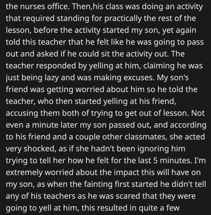 His son was accused of trying to avoid participating in the lesson