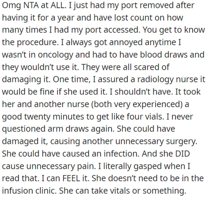 This nurse should not be in the infusion clinic and could perform other tasks like taking vitals.