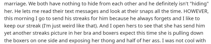 She elaborates on their interactions and how their relationship functions in terms of trust, open phone policies, etc.
