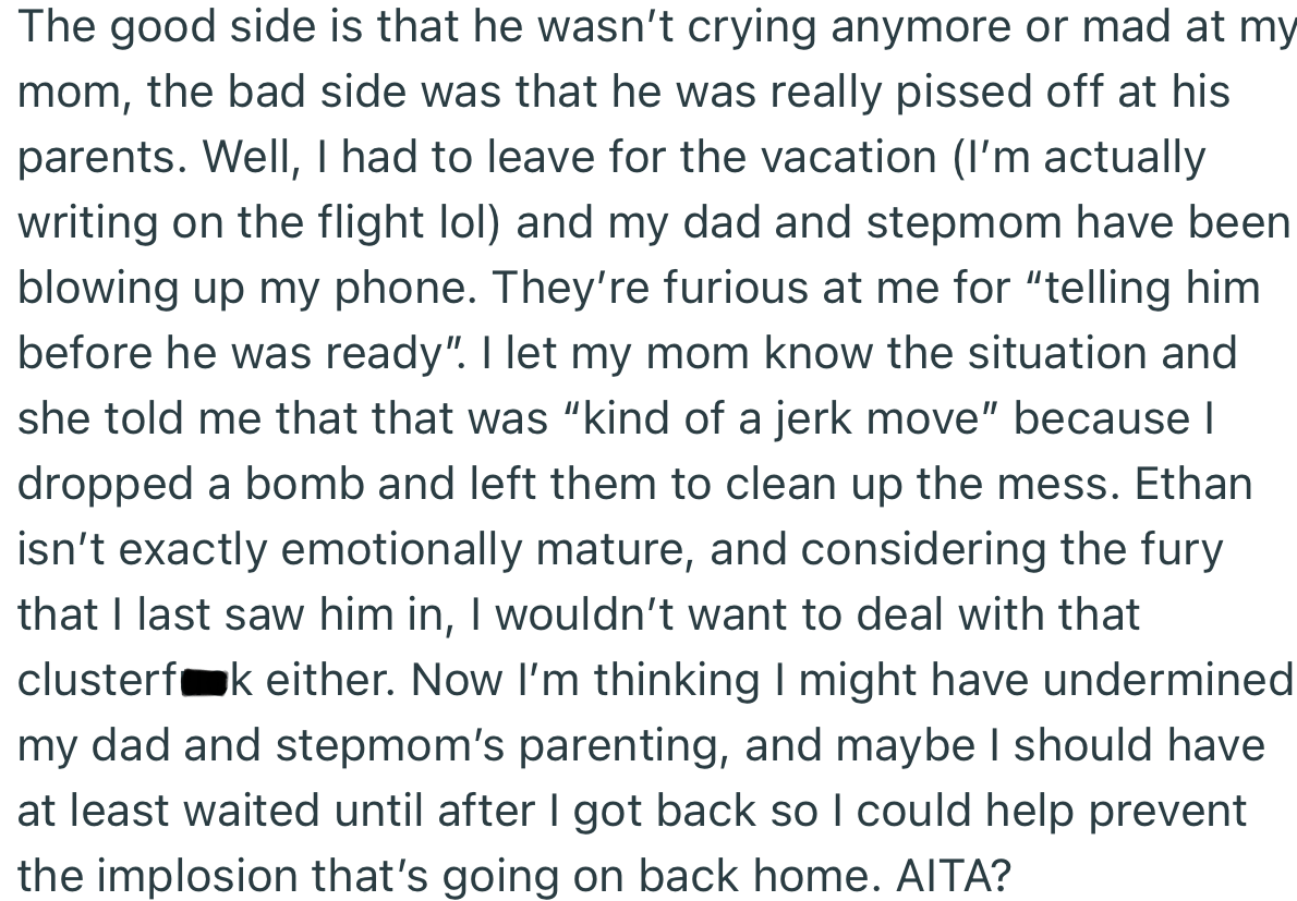 Ethan finally got the answers that had been bothering him for years, but OP might have just caused a bigger family problem than she imagined