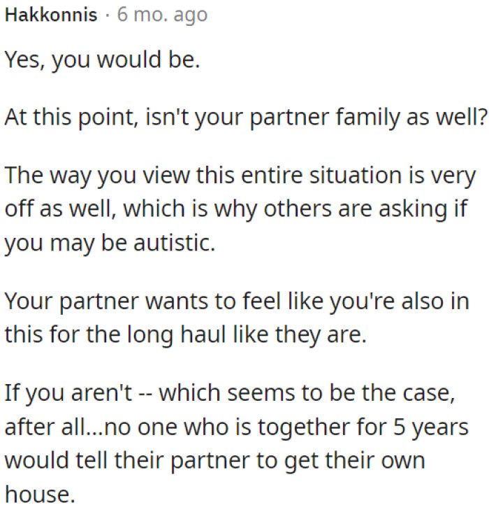 OP's perspective on this seems unusual.