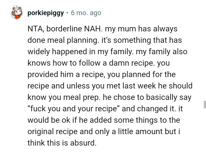 This Redditor's mom has always done meal planning