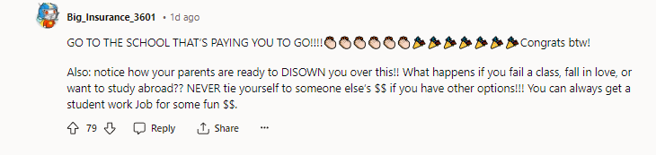 NEVER tie yourself to someone else's $$ if you have other options!