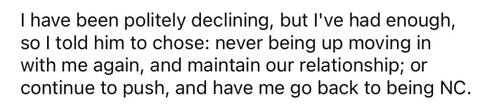 The OP says she has been politely refusing, however, her dad won't let up.