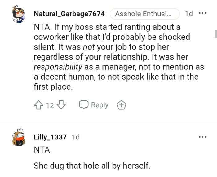 It was her responsibility as a manager not to mention ass a decent human