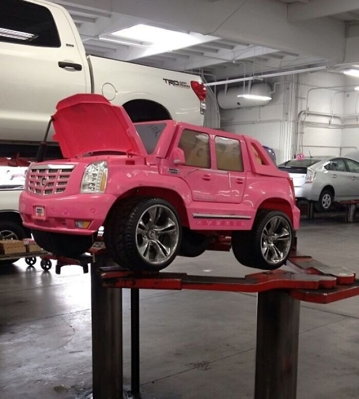 "What rolled into my buddy's shop. He is new, so they played a prank on him, saying that he had a car in his bay ready to go."