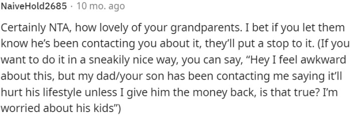 OP's grandparents' gesture is truly heartwarming.