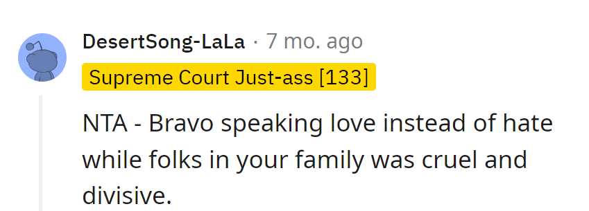 Choosing love over family drama deserves a standing ovation.
