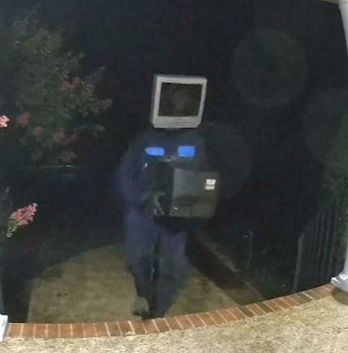 'In 2019, A Mysterious Individual Wearing A TV Head Mask Was Caught On Camera Leaving Old Television Sets On People's Porches At Night In Virginia'