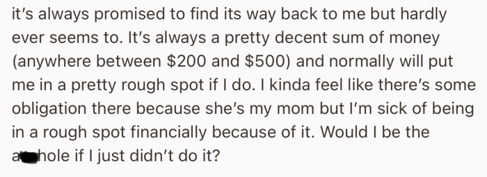 OP is sick of being used as an ATM