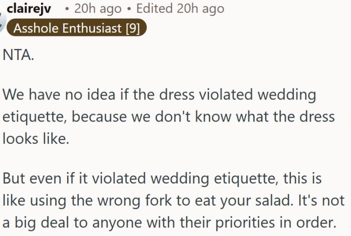 Wearing the wrong dress to a wedding is not the end of the world