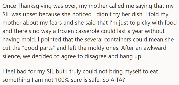 What started as a quiet decision at the table turned into an awkward family debate about caution, courtesy, and mold.