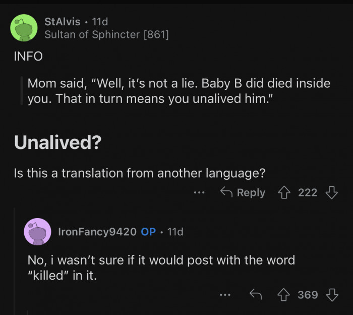 OP had to use another term to make sure her post went through.