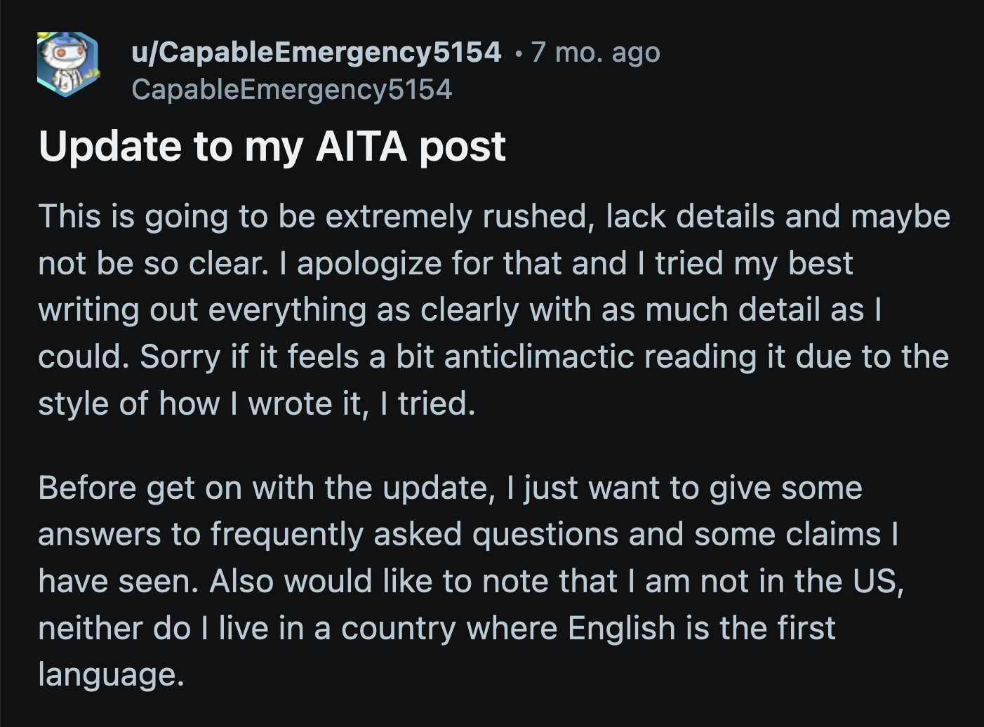 OP shared an update a day after her initial post.