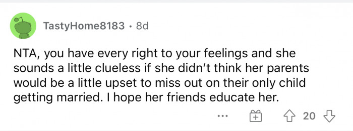 She should have known that it would hurt her parents.