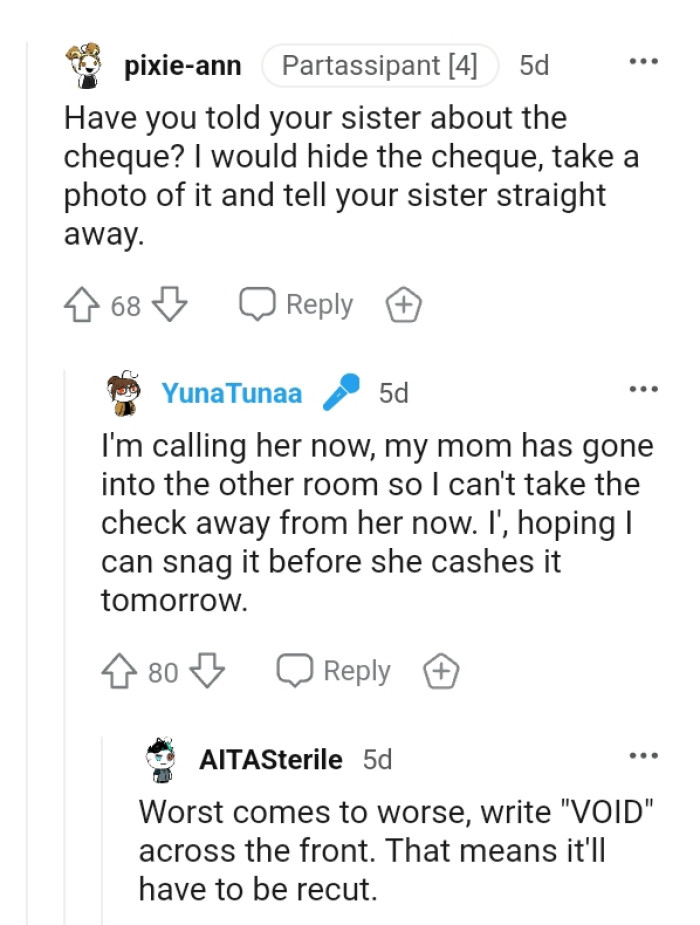 Taking a photo of it and showing the sister