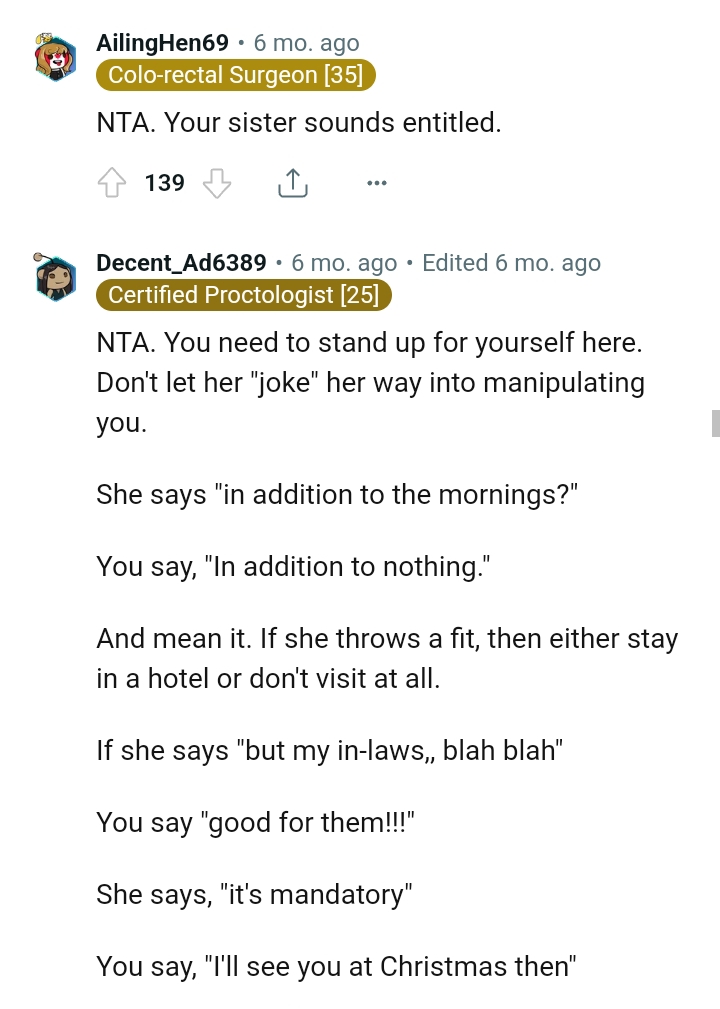 OP's Sister Is Definitely Sounding Entitled