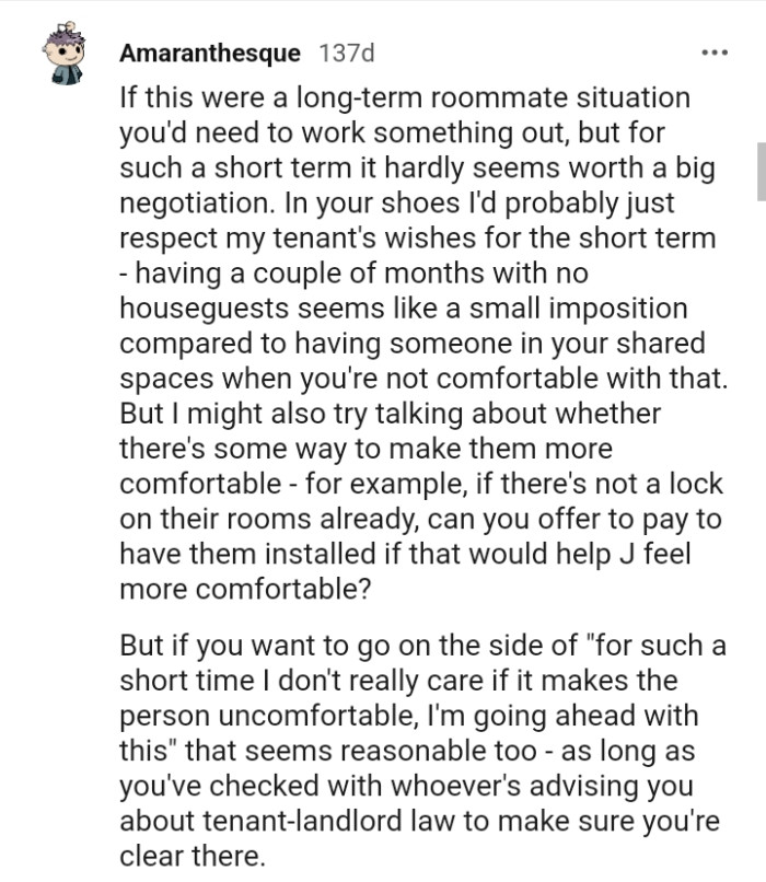 The OP needs to work something out