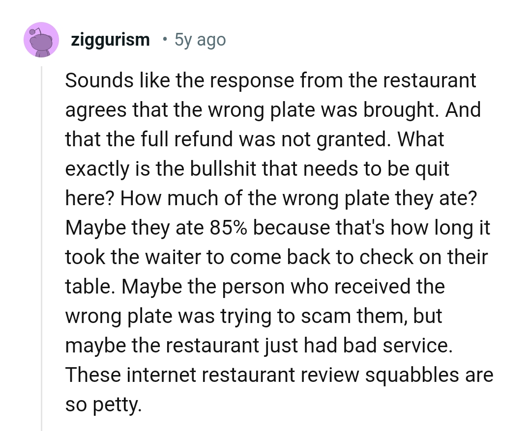 11. Agreeing that the wrong plate was brought