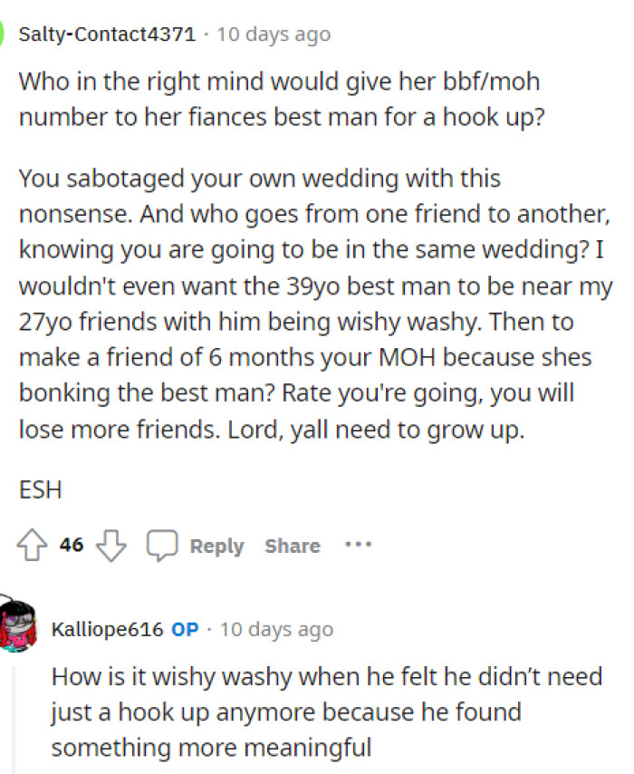 This definitely seems like she sabotaged her wedding because she should have never allowed them to hook up.