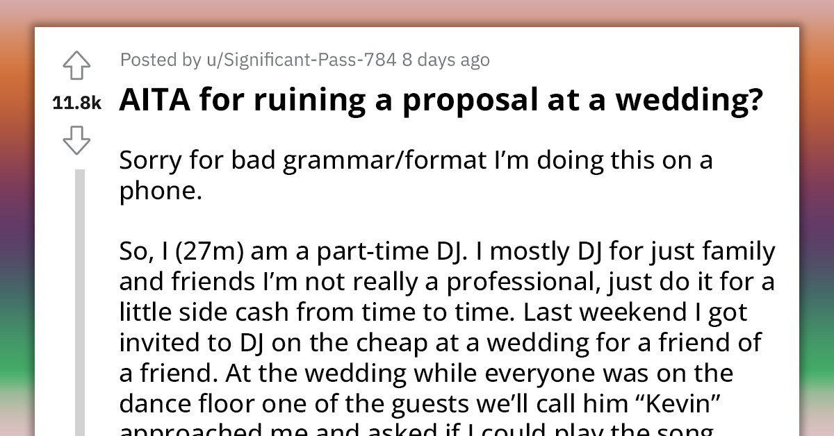 Wedding DJ Changes The Song Suddenly After Realizing One Of The Guests Is About To Propose To His GF, Gets Criticized By One Part Of The Family, But Big Tip From The Bride