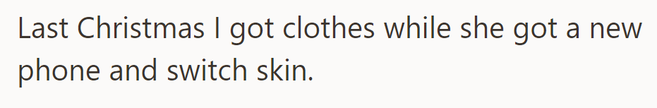 Last Christmas: clothes for him, a new phone and Switch skin for her.