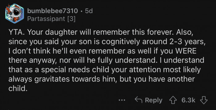 Op needs to remember that she has another child who needs love and care.