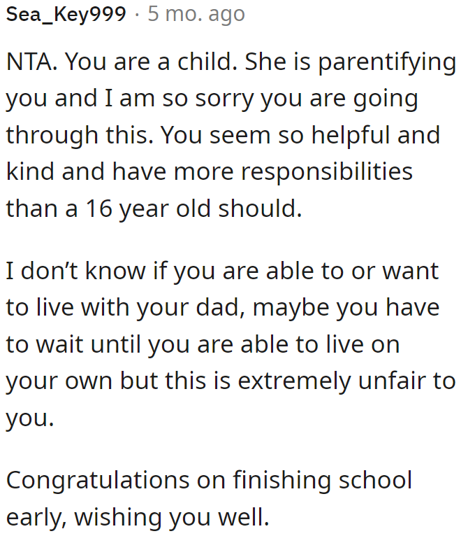 The OP needs to recognize that she is being parentified.