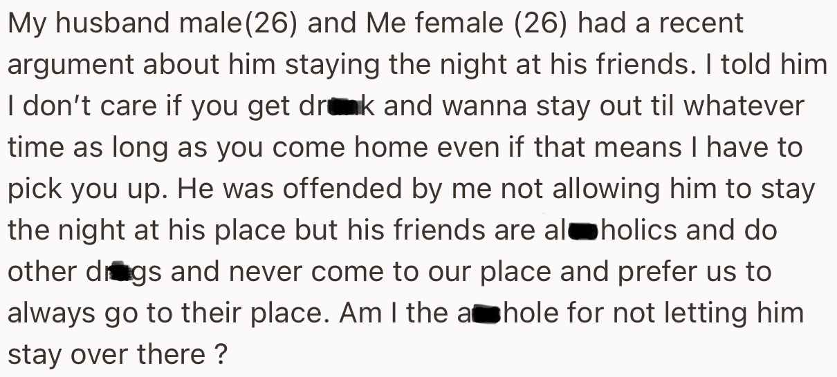 This mom made it clear that her husband must come home after hanging out with friends, regardless of his state, even if she has to pick him up