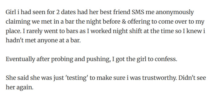 11. She was 'testing' me.