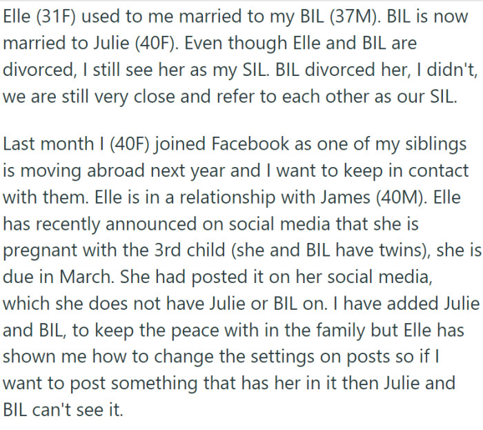 OP found herself in the middle of a family feud when she posted about a new baby in the family