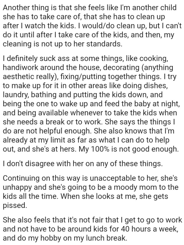 OP's Wife Knows That He's Already at His Limit Regarding What He Can Do to Help Out