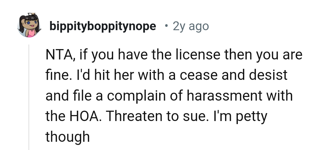 This Redditor would hit the neighbour with a cease and desist